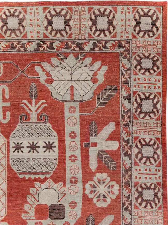 Modern East Turkestan Khotan Room Size Carpet, No.32156 - Staging