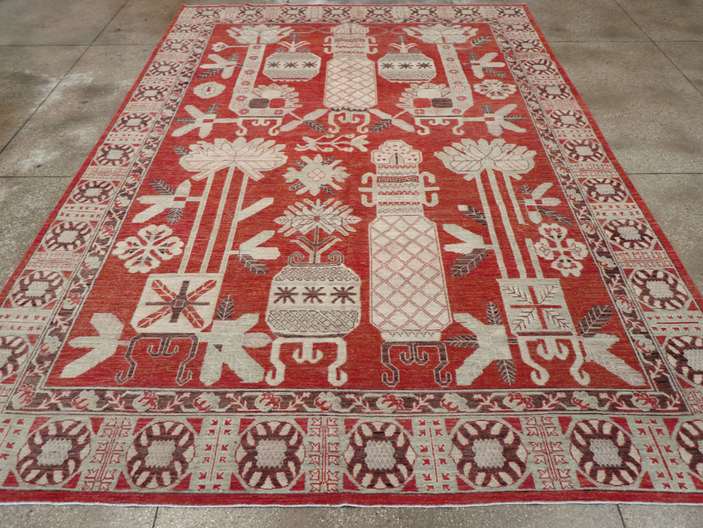 Modern East Turkestan Khotan Room Size Carpet, No.32156 - Staging