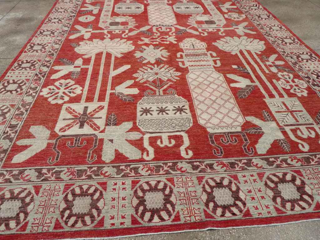 Modern East Turkestan Khotan Room Size Carpet, No.32156 - Staging