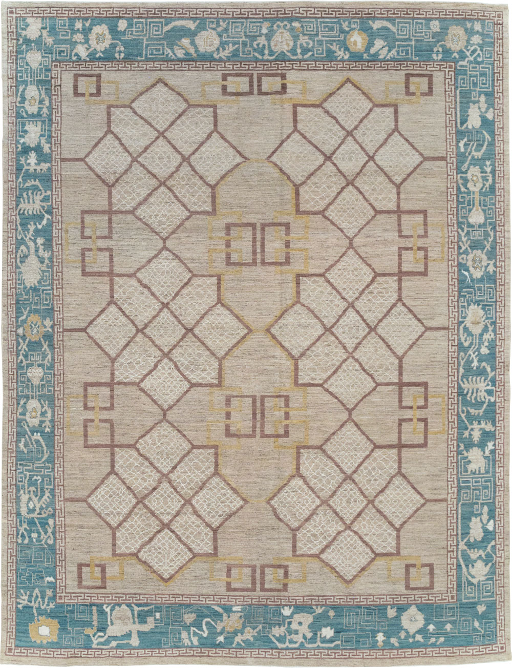 Modern East Turkestan Khotan Room Size Carpet, No.32163 - Staging
