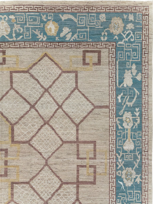 Modern East Turkestan Khotan Room Size Carpet, No.32163 - Staging