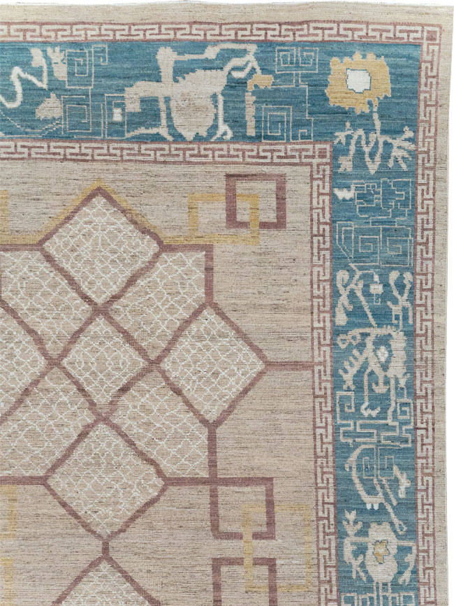 Modern East Turkestan Khotan Room Size Carpet, No.32163 - Staging