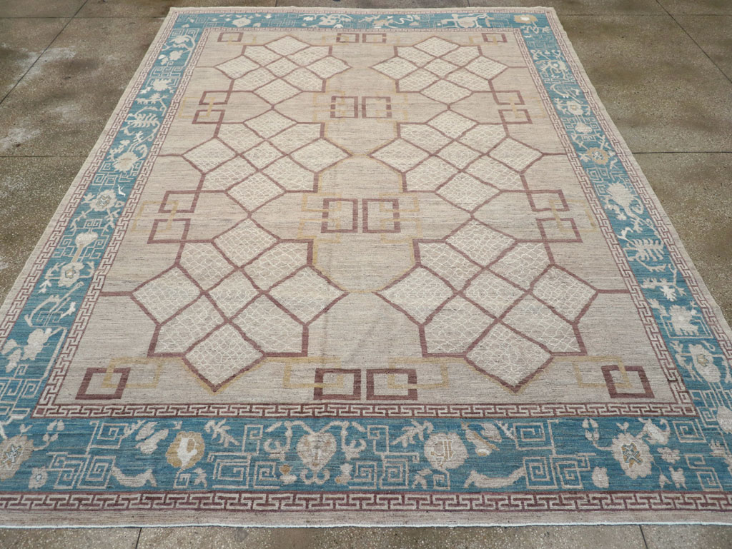 Modern East Turkestan Khotan Room Size Carpet, No.32163 - Staging