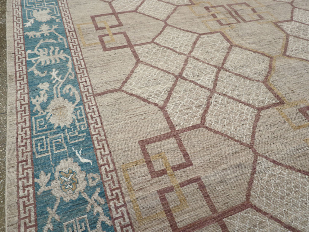 Modern East Turkestan Khotan Room Size Carpet, No.32163 - Staging