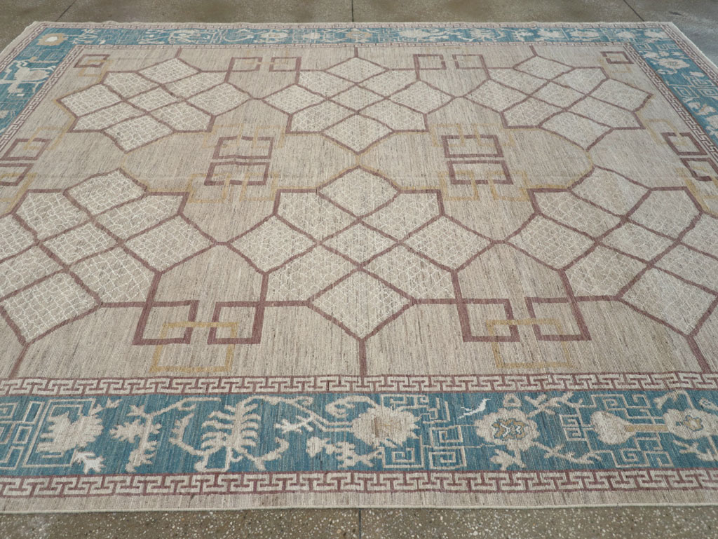 Modern East Turkestan Khotan Room Size Carpet, No.32163 - Staging