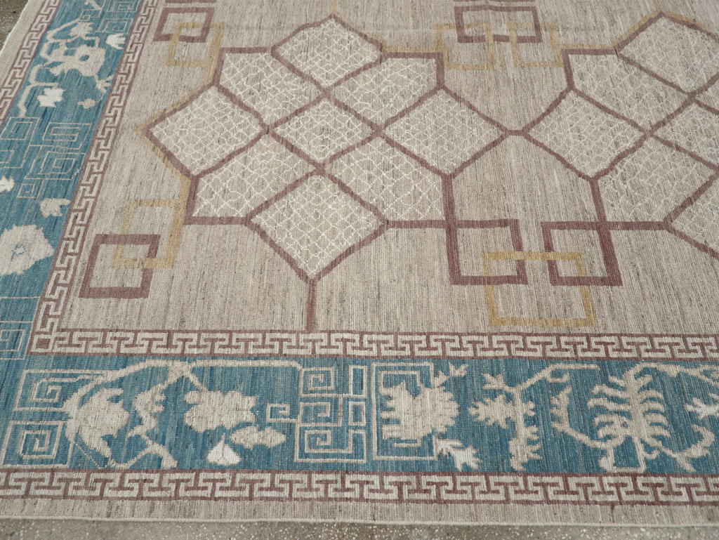 Modern East Turkestan Khotan Room Size Carpet, No.32163 - Staging