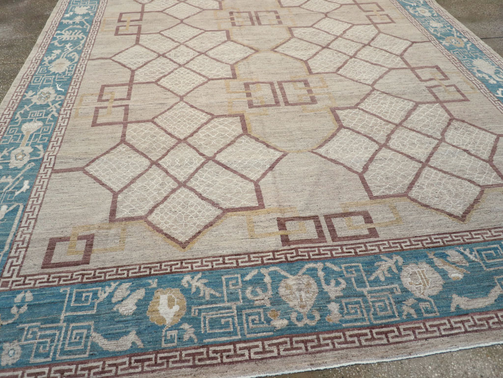 Modern East Turkestan Khotan Room Size Carpet, No.32163 - Staging