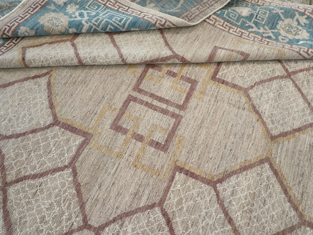 Modern East Turkestan Khotan Room Size Carpet, No.32163 - Staging