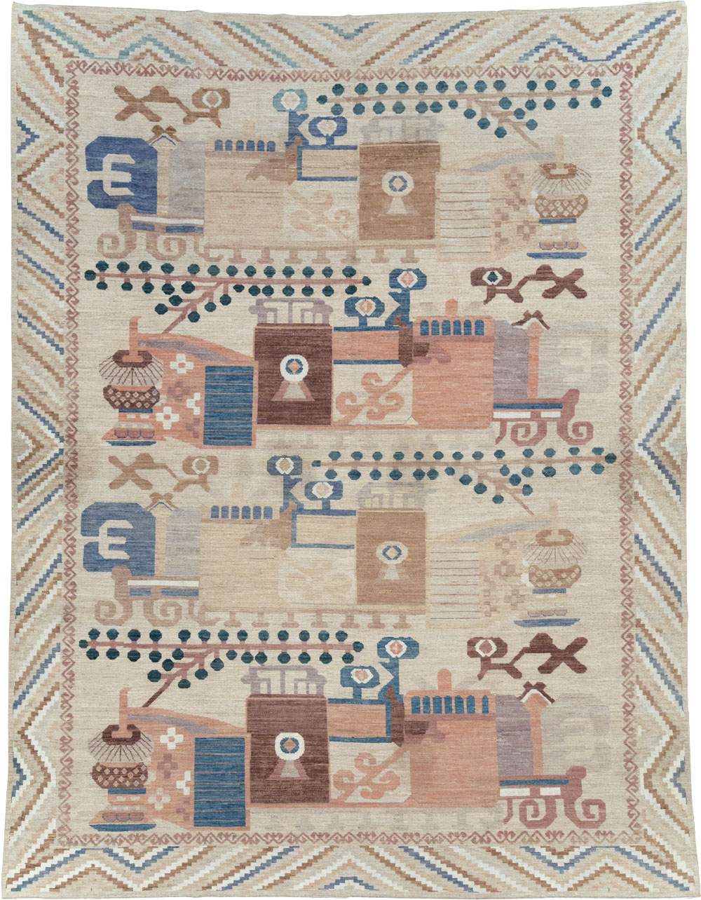 Modern East Turkestan Vase Khotan Room Size Carpet, No.32167 - Staging