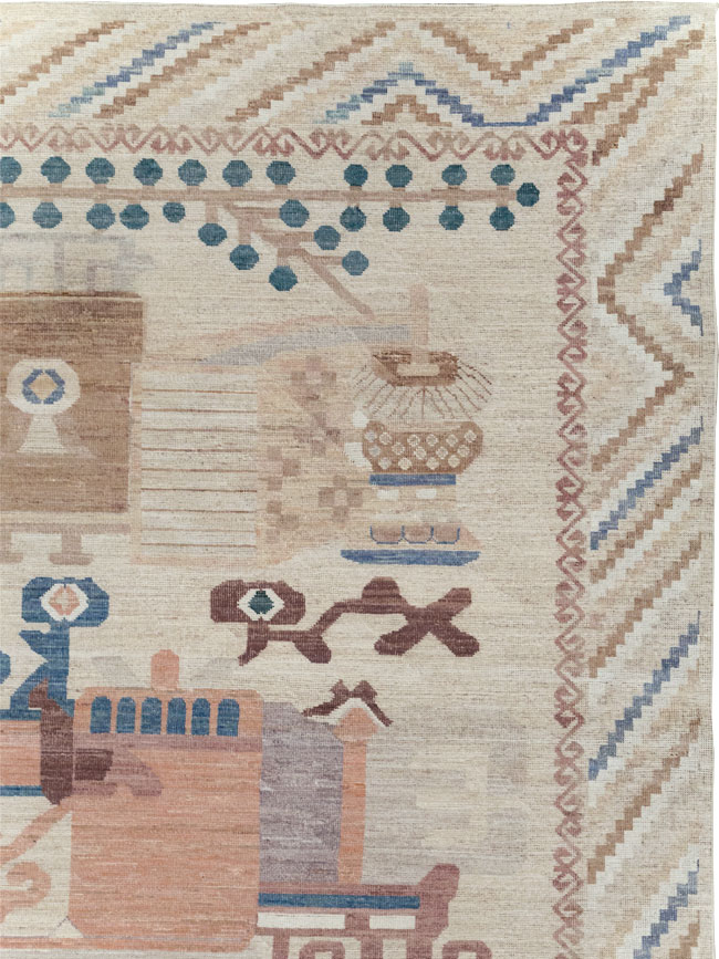 Modern East Turkestan Vase Khotan Room Size Carpet, No.32167 - Staging