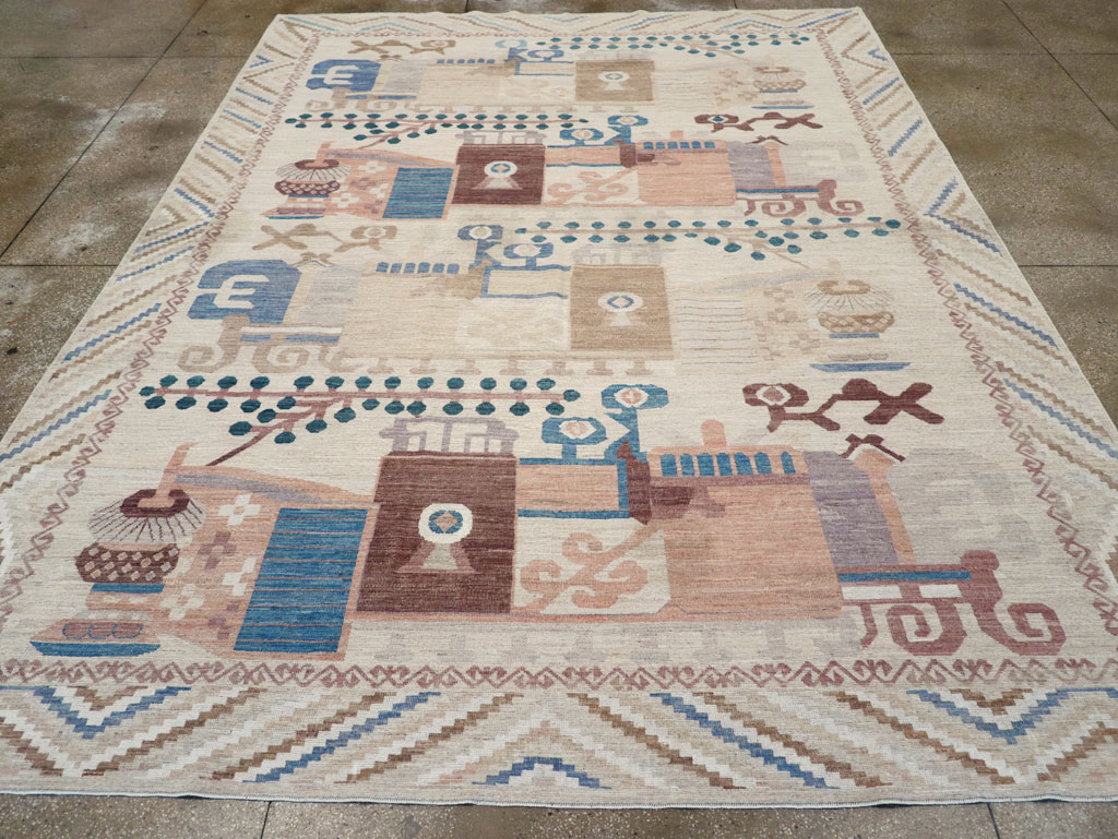 Modern East Turkestan Vase Khotan Room Size Carpet, No.32167 - Staging