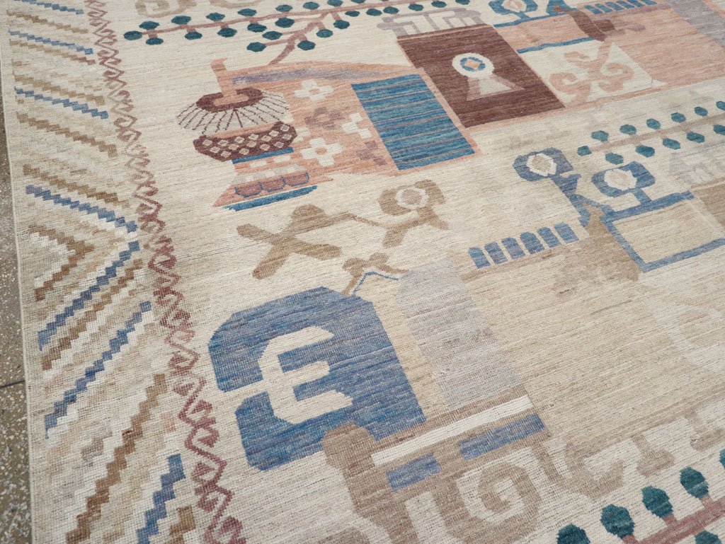 Modern East Turkestan Vase Khotan Room Size Carpet, No.32167 - Staging