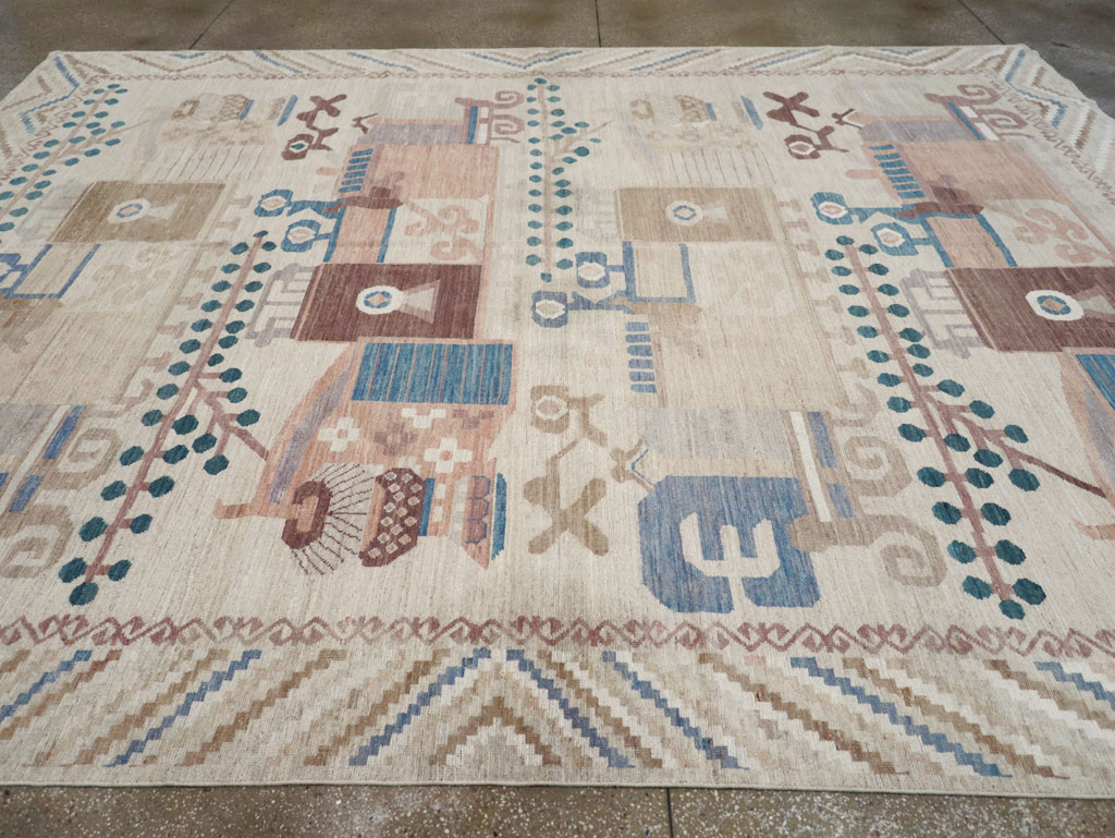 Modern East Turkestan Vase Khotan Room Size Carpet, No.32167 - Staging