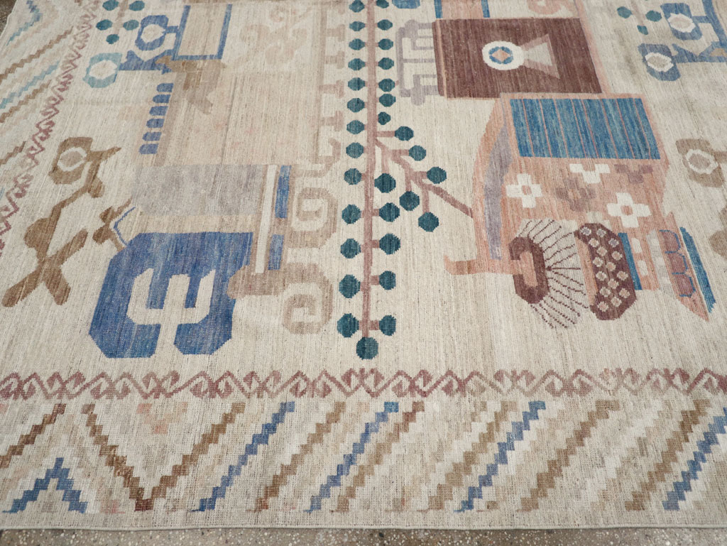 Modern East Turkestan Vase Khotan Room Size Carpet, No.32167 - Staging