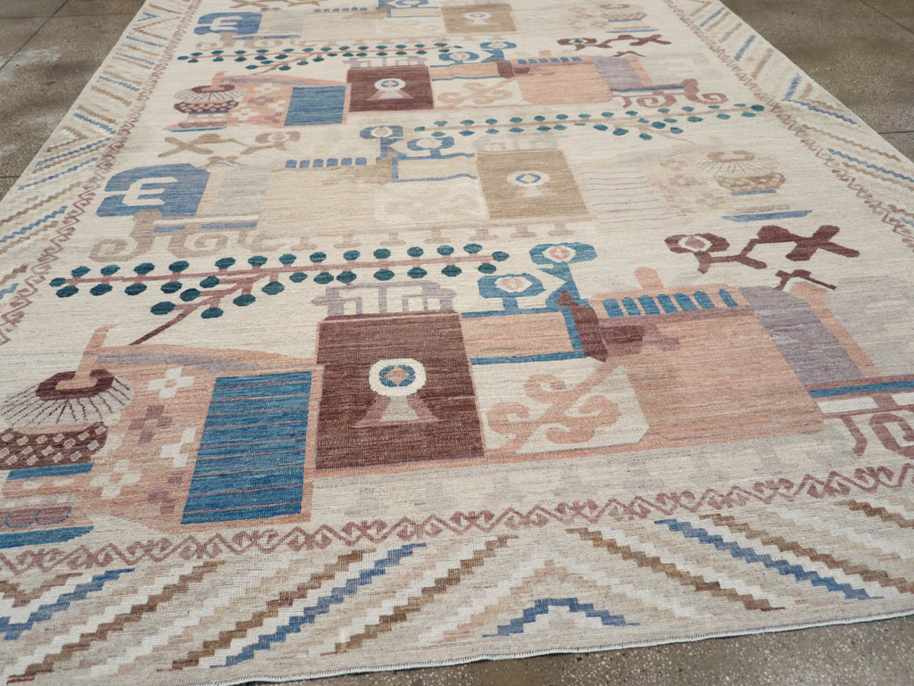 Modern East Turkestan Vase Khotan Room Size Carpet, No.32167 - Staging