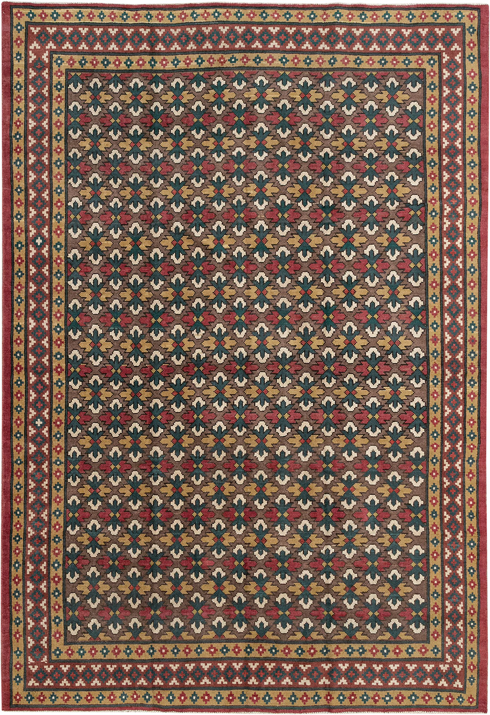 Vintage East Turkestan Samarkand Room Size Carpet, No.32169 - Staging