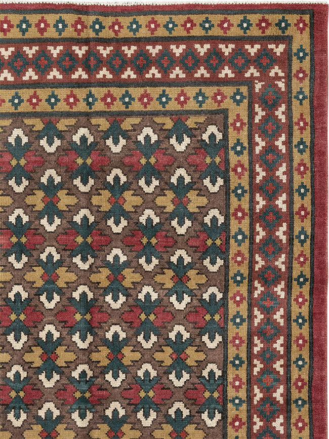 Vintage East Turkestan Samarkand Room Size Carpet, No.32169 - Staging