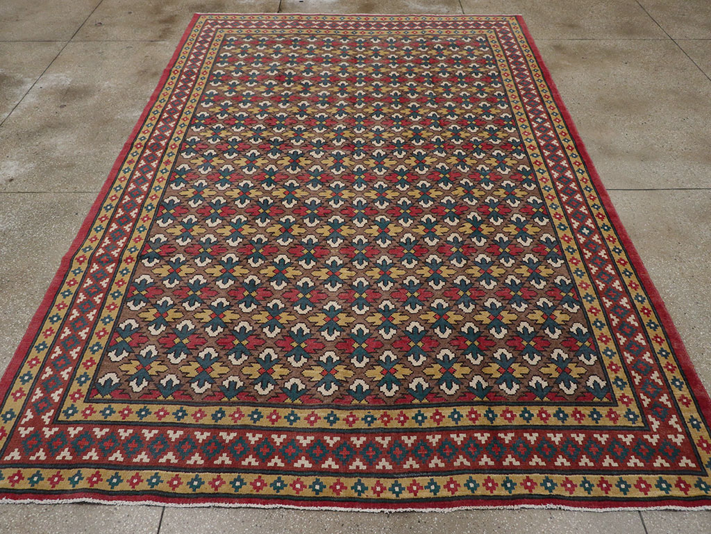 Vintage East Turkestan Samarkand Room Size Carpet, No.32169 - Staging