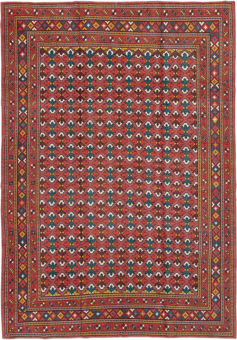 Vintage East Turkestan Samarkand Room Size Carpet, No.32170 - Staging