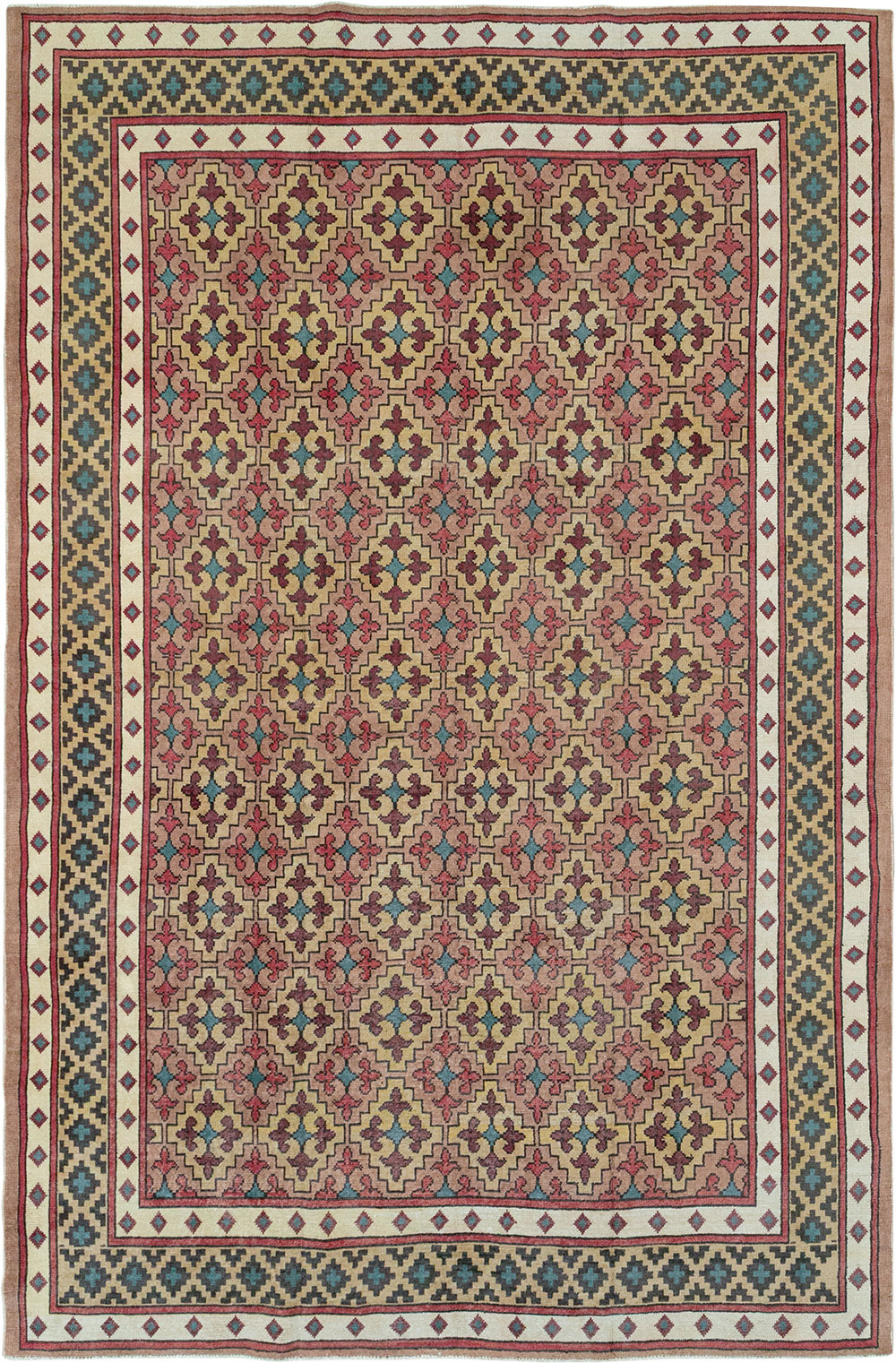 Vintage East Turkestan Samarkand Room Size Carpet, No.32171 - Staging