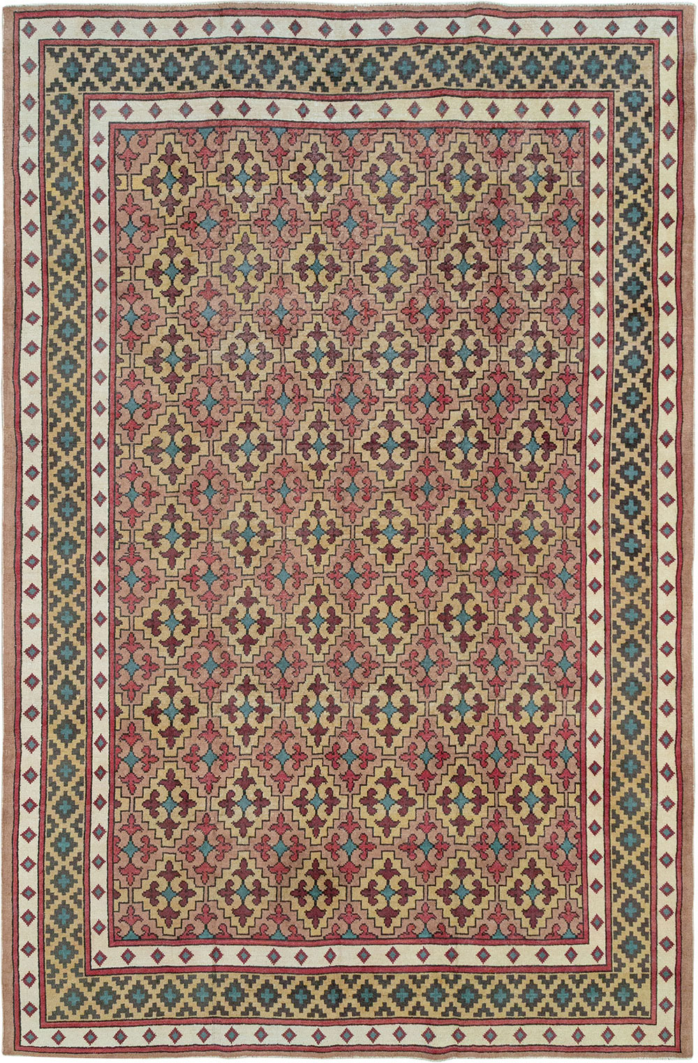 Vintage East Turkestan Samarkand Room Size Carpet, No.32171 - Staging