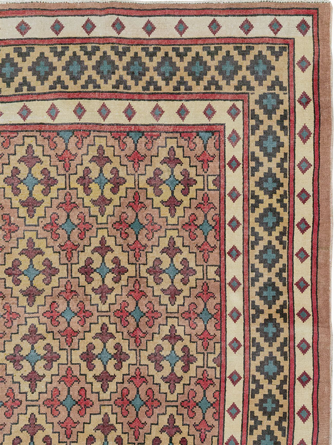 Vintage East Turkestan Samarkand Room Size Carpet, No.32171 - Staging