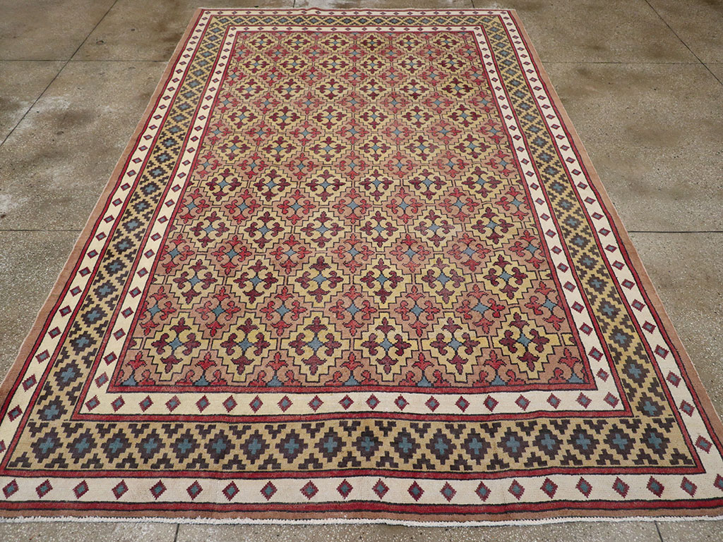 Vintage East Turkestan Samarkand Room Size Carpet, No.32171 - Staging
