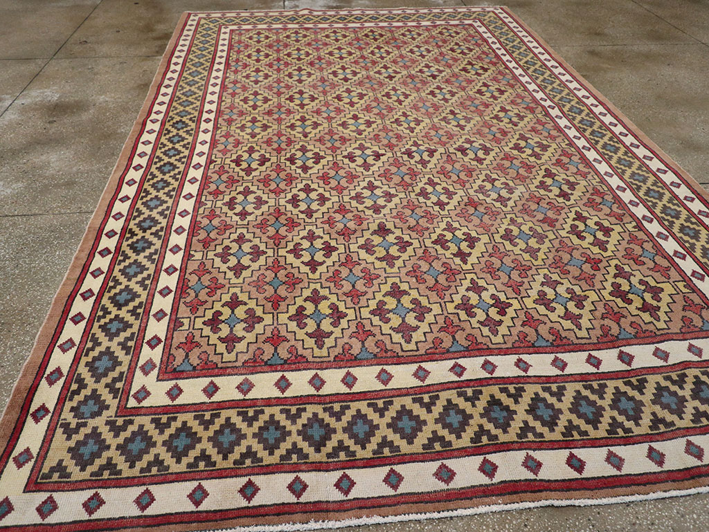 Vintage East Turkestan Samarkand Room Size Carpet, No.32171 - Staging