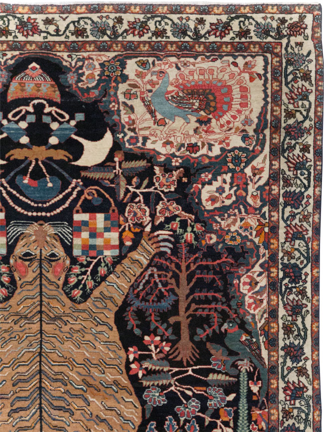 Antique Persian Sarouk Fereghan Pictorial Accent rug, No.32173 - Staging