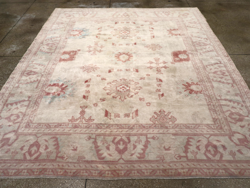 Vintage Turkish Oushak Small Room Size Carpet, No.32177 - Staging