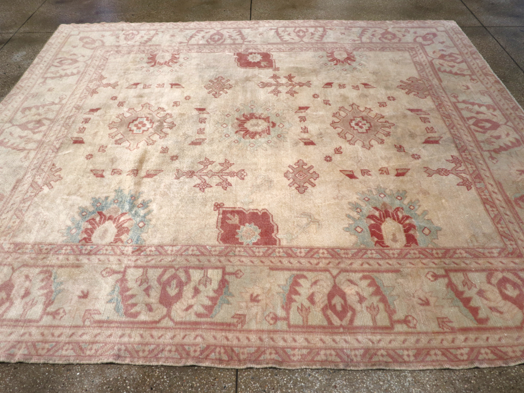 Vintage Turkish Oushak Small Room Size Carpet, No.32177 - Staging