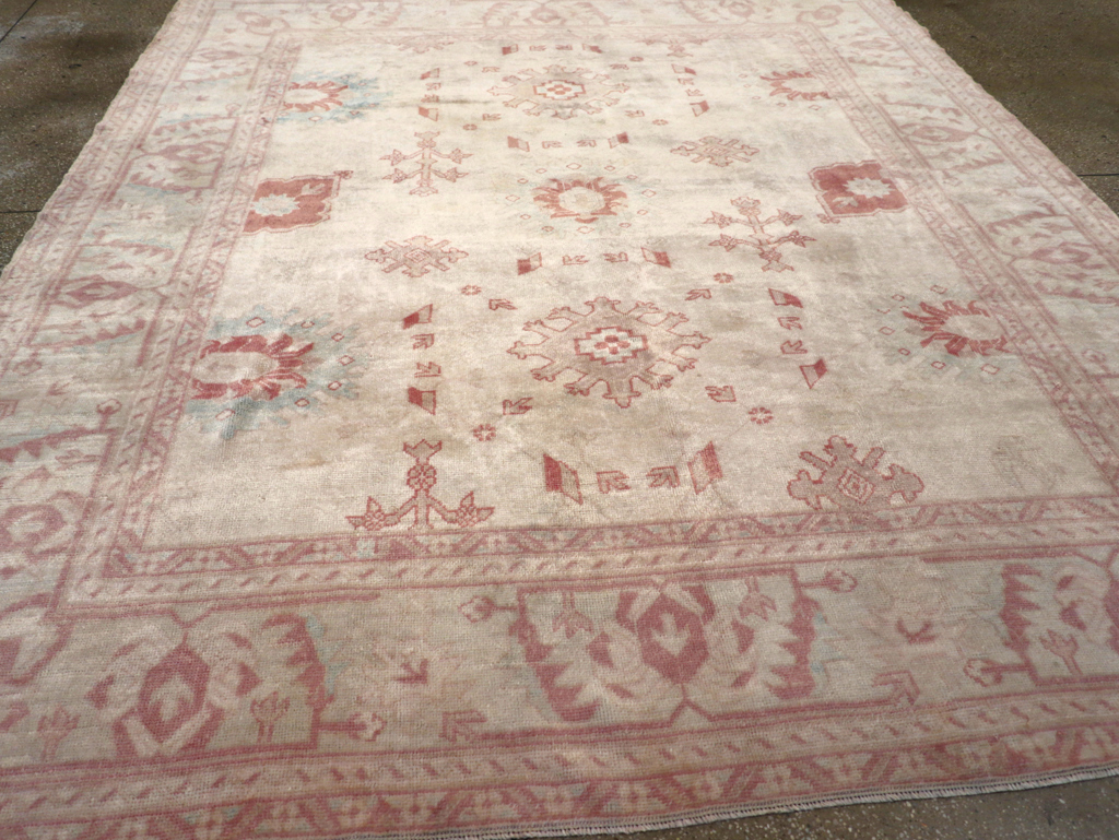 Vintage Turkish Oushak Small Room Size Carpet, No.32177 - Staging