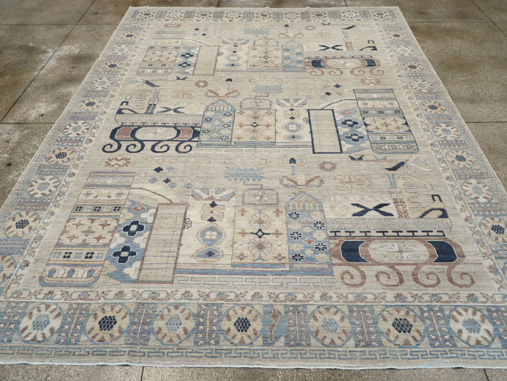 Modern East Turkestan Pictorial Vase Khotan Room Size Carpet, No.32187 - Staging