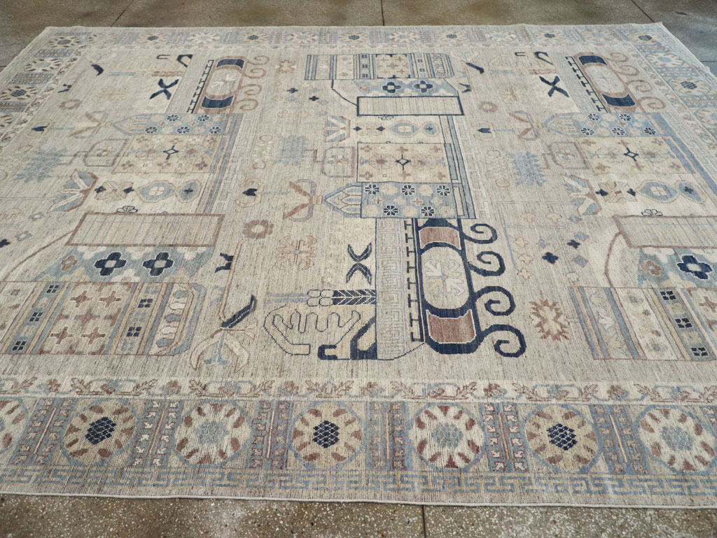 Modern East Turkestan Pictorial Vase Khotan Room Size Carpet, No.32187 - Staging