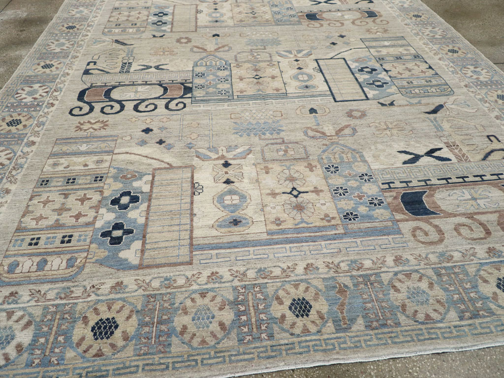Modern East Turkestan Pictorial Vase Khotan Room Size Carpet, No.32187 - Staging