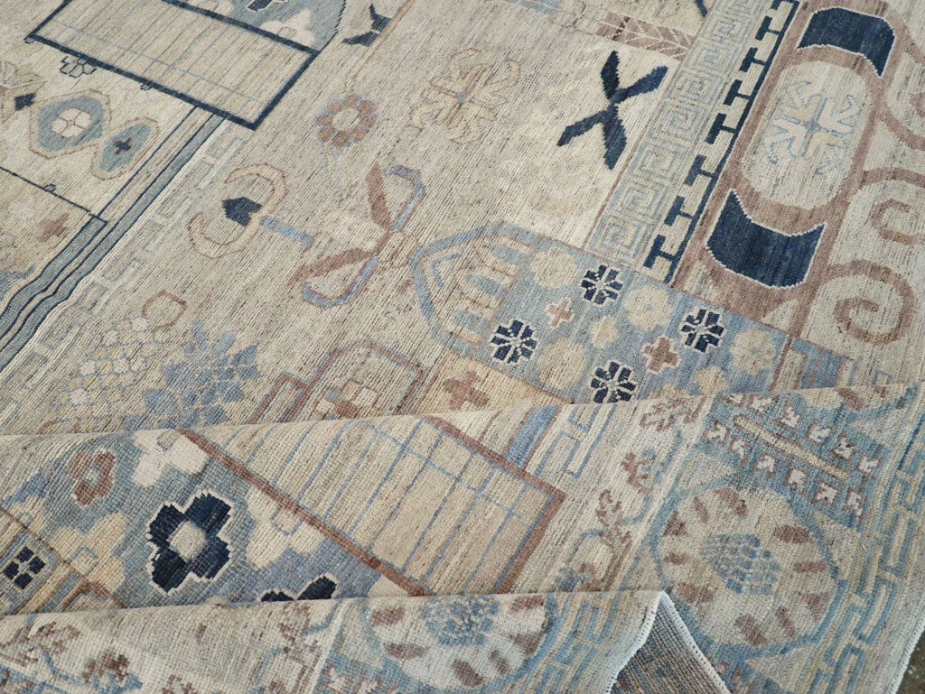 Modern East Turkestan Pictorial Vase Khotan Room Size Carpet, No.32187 - Staging