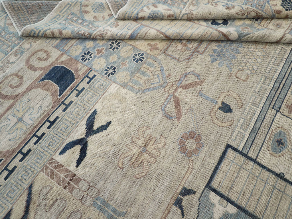 Modern East Turkestan Pictorial Vase Khotan Room Size Carpet, No.32187 - Staging