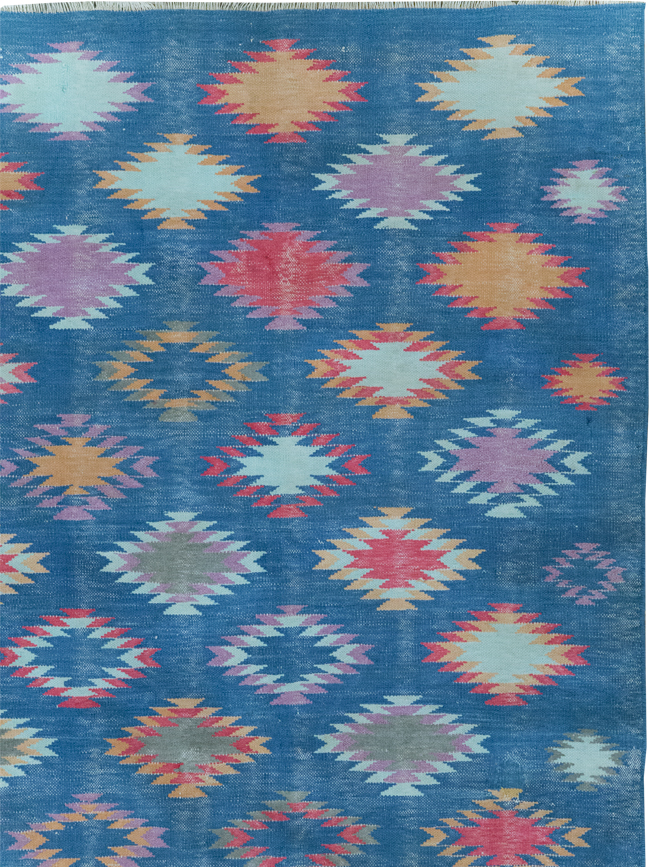 Vintage Indian Flatweave Cotton Dhurrie Accent Rug, No.32194 - Staging