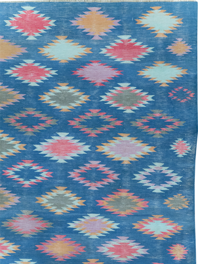 Vintage Indian Flatweave Cotton Dhurrie Accent Rug, No.32194 - Staging