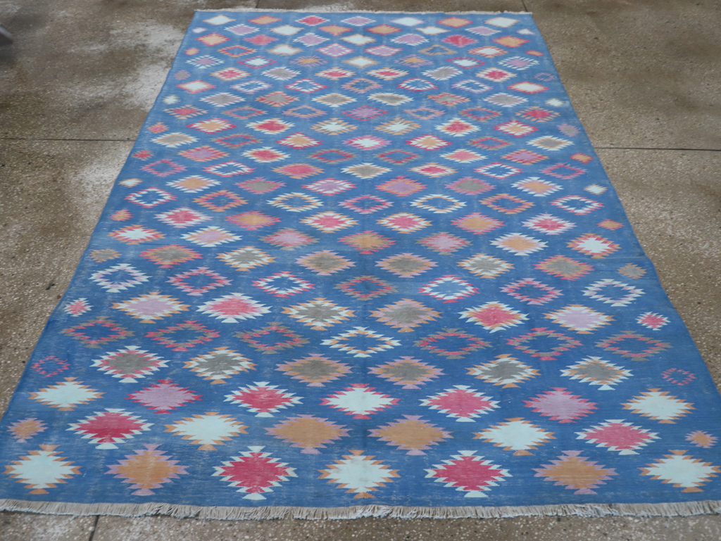 Vintage Indian Flatweave Cotton Dhurrie Accent Rug, No.32194 - Staging