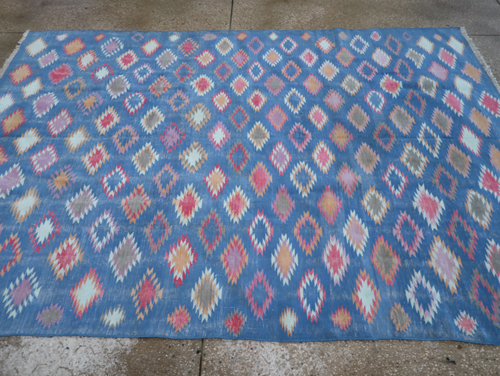 Vintage Indian Flatweave Cotton Dhurrie Accent Rug, No.32194 - Staging