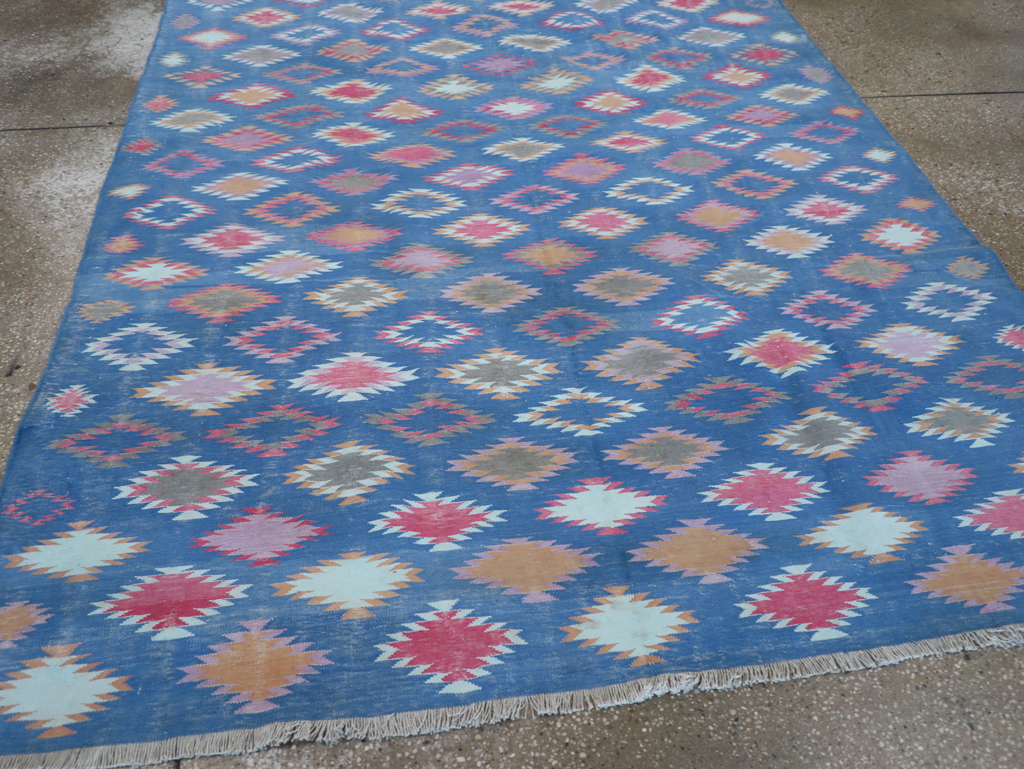 Vintage Indian Flatweave Cotton Dhurrie Accent Rug, No.32194 - Staging