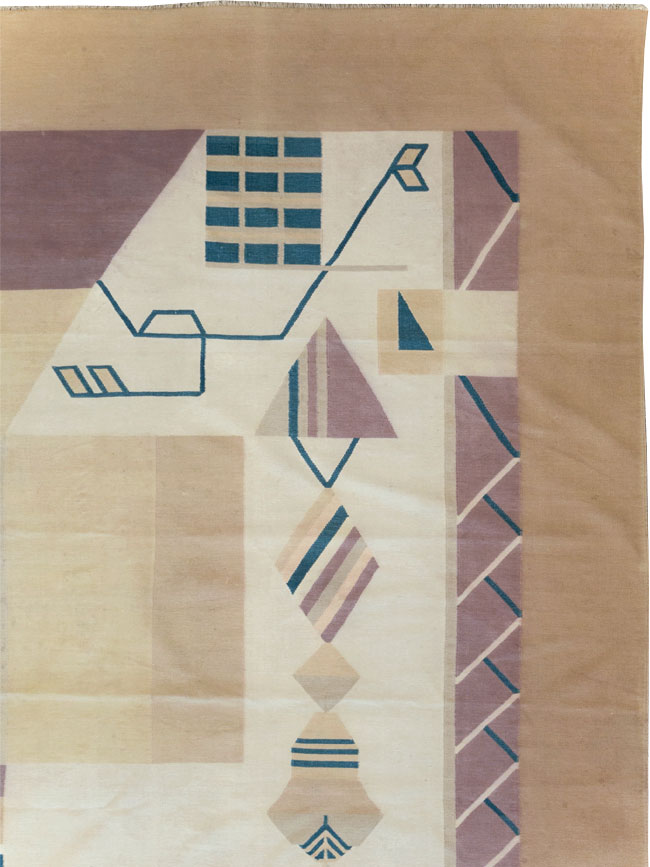 Vintage Indian Flatweave Dhurrie Oversize Carpet, No.32196 - Staging