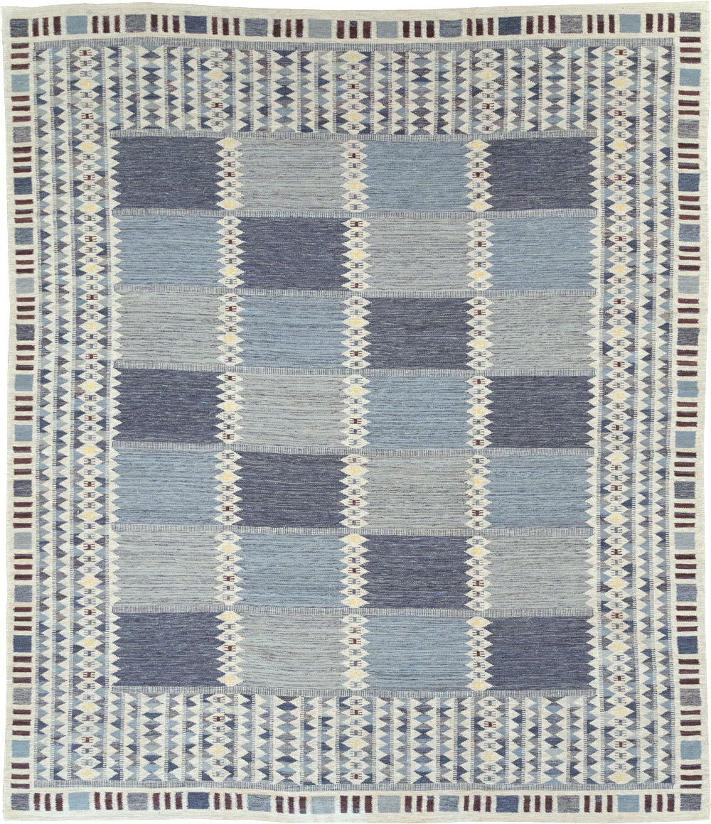 Swedish Inspired Modern Turkish Kilim Large Room Size Carpet, No.32199 - Staging