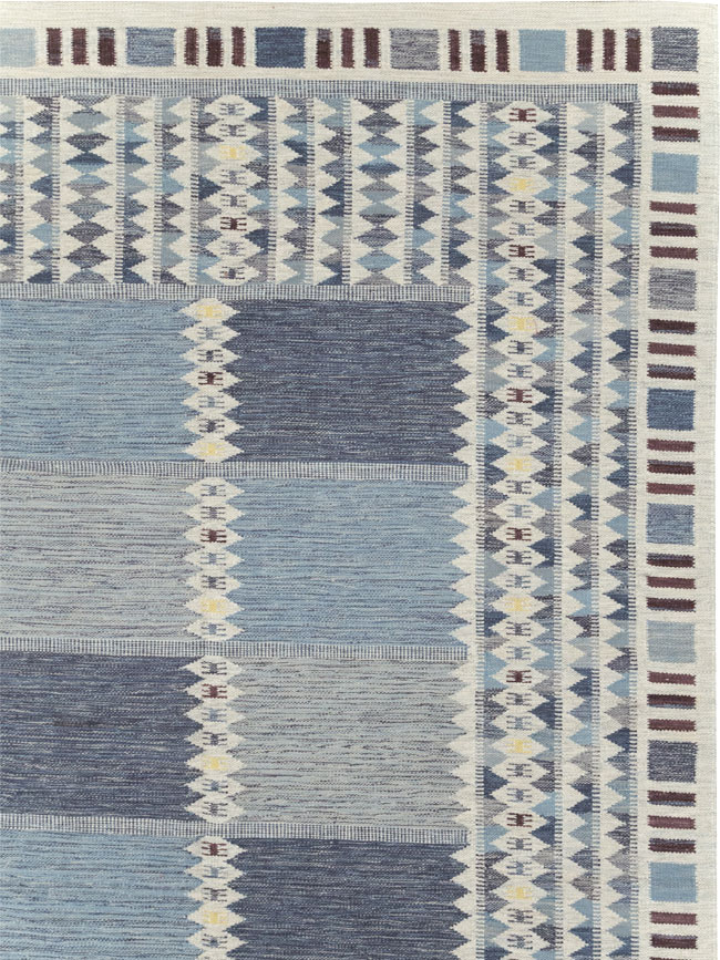 Swedish Inspired Modern Turkish Kilim Large Room Size Carpet, No.32199 - Staging
