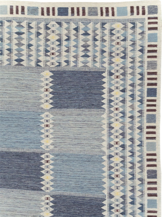 Swedish Inspired Modern Turkish Kilim Large Room Size Carpet, No.32199 - Staging
