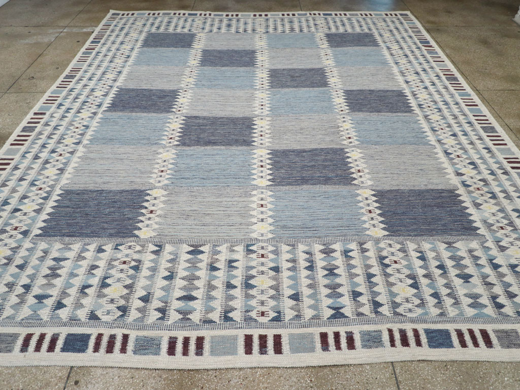 Swedish Inspired Modern Turkish Kilim Large Room Size Carpet, No.32199 - Staging