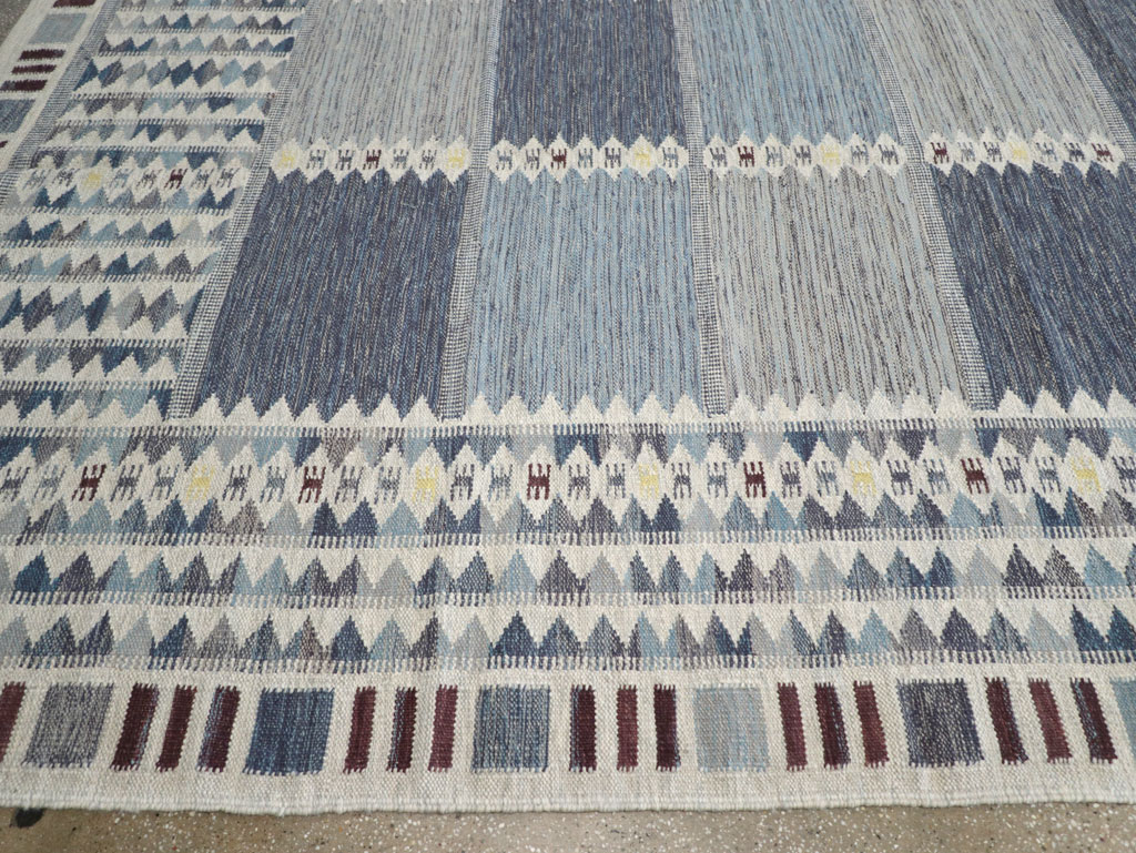 Swedish Inspired Modern Turkish Kilim Large Room Size Carpet, No.32199 - Staging