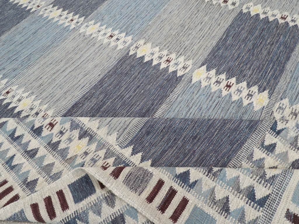 Swedish Inspired Modern Turkish Kilim Large Room Size Carpet, No.32199 - Staging