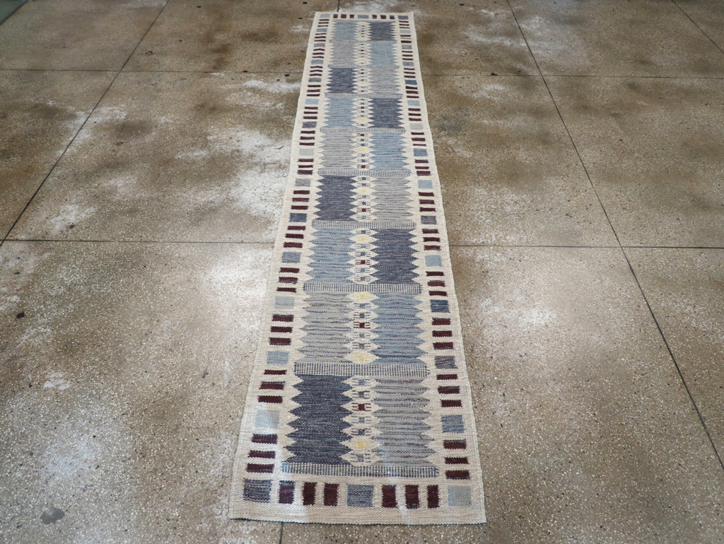 Swedish Inspired Contemporary Turkish Flatweave Runner, No.32203 - Staging